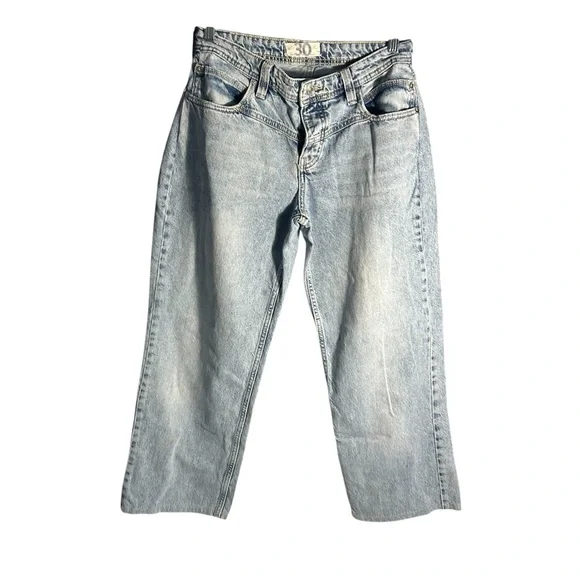 We The Free Relaxed Straight Wide Leg Button Fly Crop Jeans Sz 30 - Picture 1 of 12